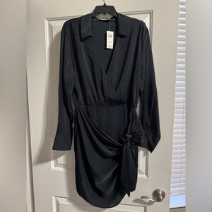 Abercrombie & Fitch Black Long-Sleeve Wrap Dress with Side Knot